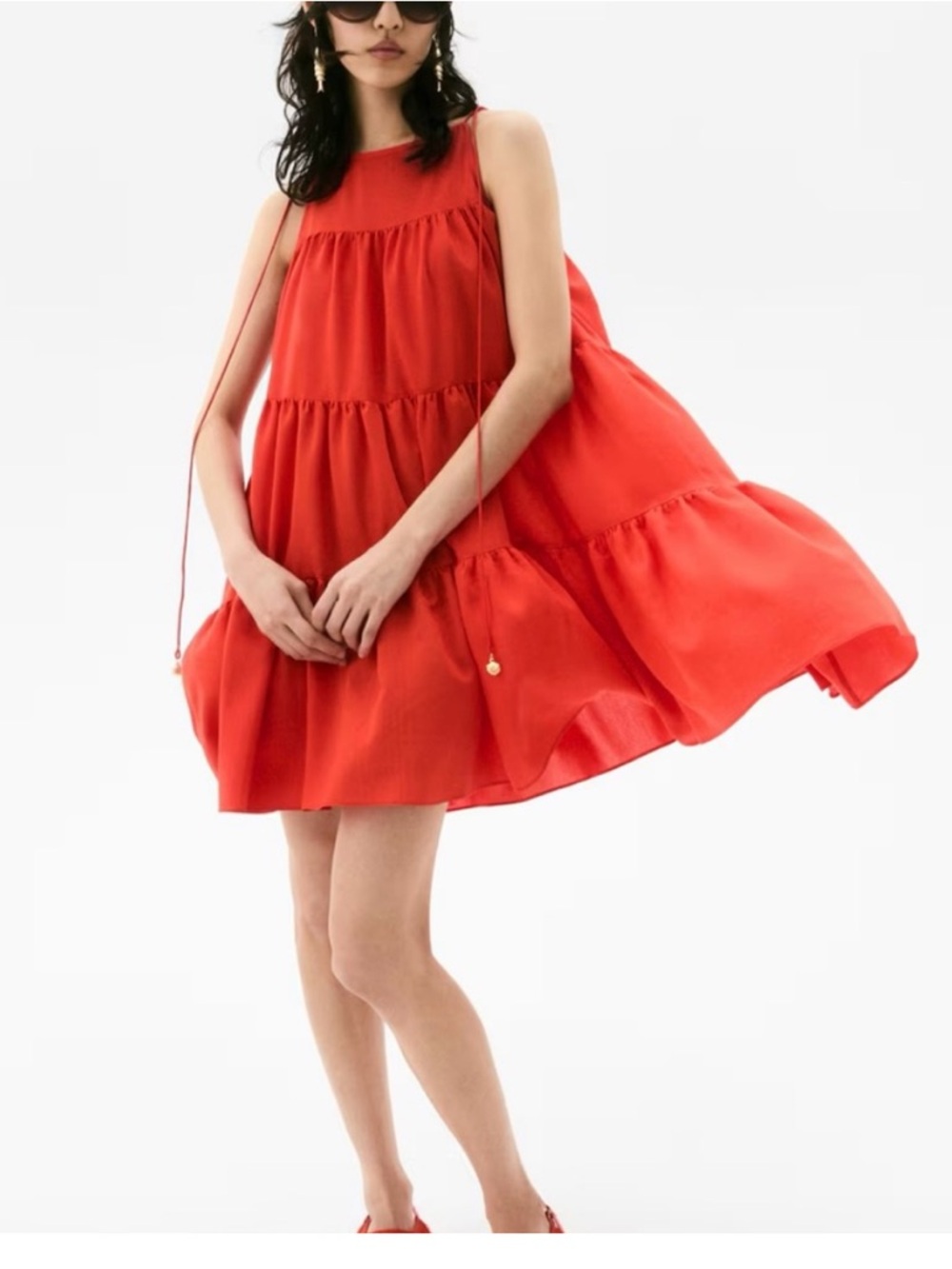 H&M Red Tiered A-Line Spaghetti-Strap Dress, M